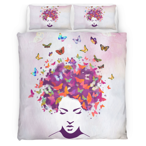 African Afro Black Woman Butterfly Colorful Style All Over Print 3D Bedding Set