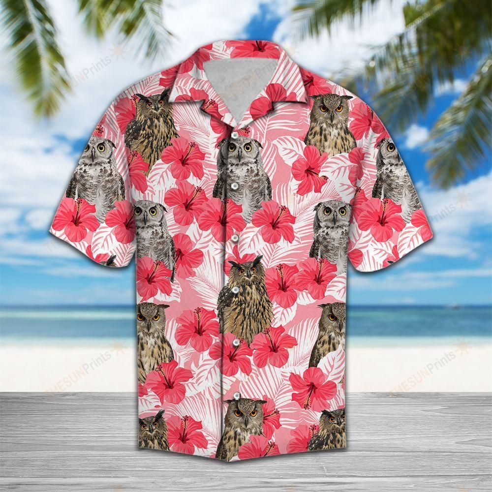 Tropical Flowers Hibiscus Owl Hawaiian Shirt Ha92429