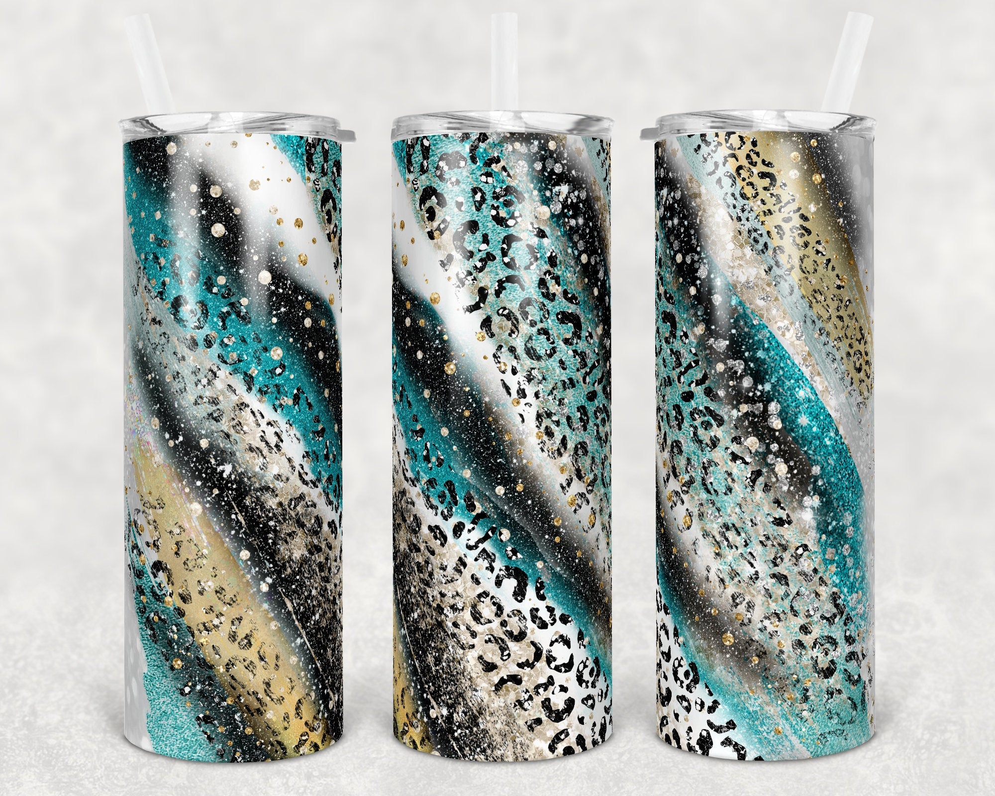 Agate Milky Way Teal Leopard Bleach Animal Skinny Tumbler