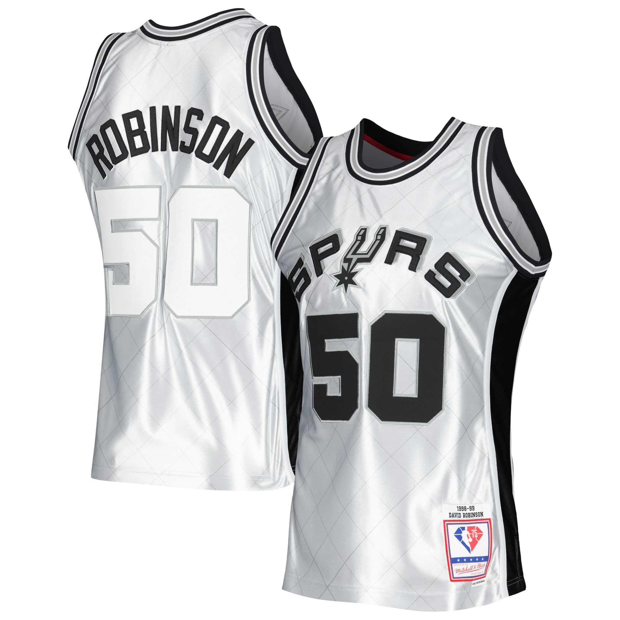 Men's Mitchell & Ness David Robinson Platinum San Antonio Spurs 1998/99 Hardwood Classics 75th Anniversary Swingman Jersey