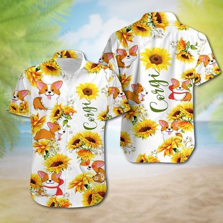 Corgi Sunflower All Over Printed Hawaiian Shirt Ha94595