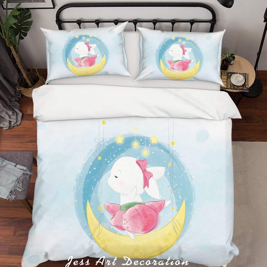 3D Blue Moon Rabbit Quilt Cover Set Bedding Set Duvet Cover Pillowcases SF99