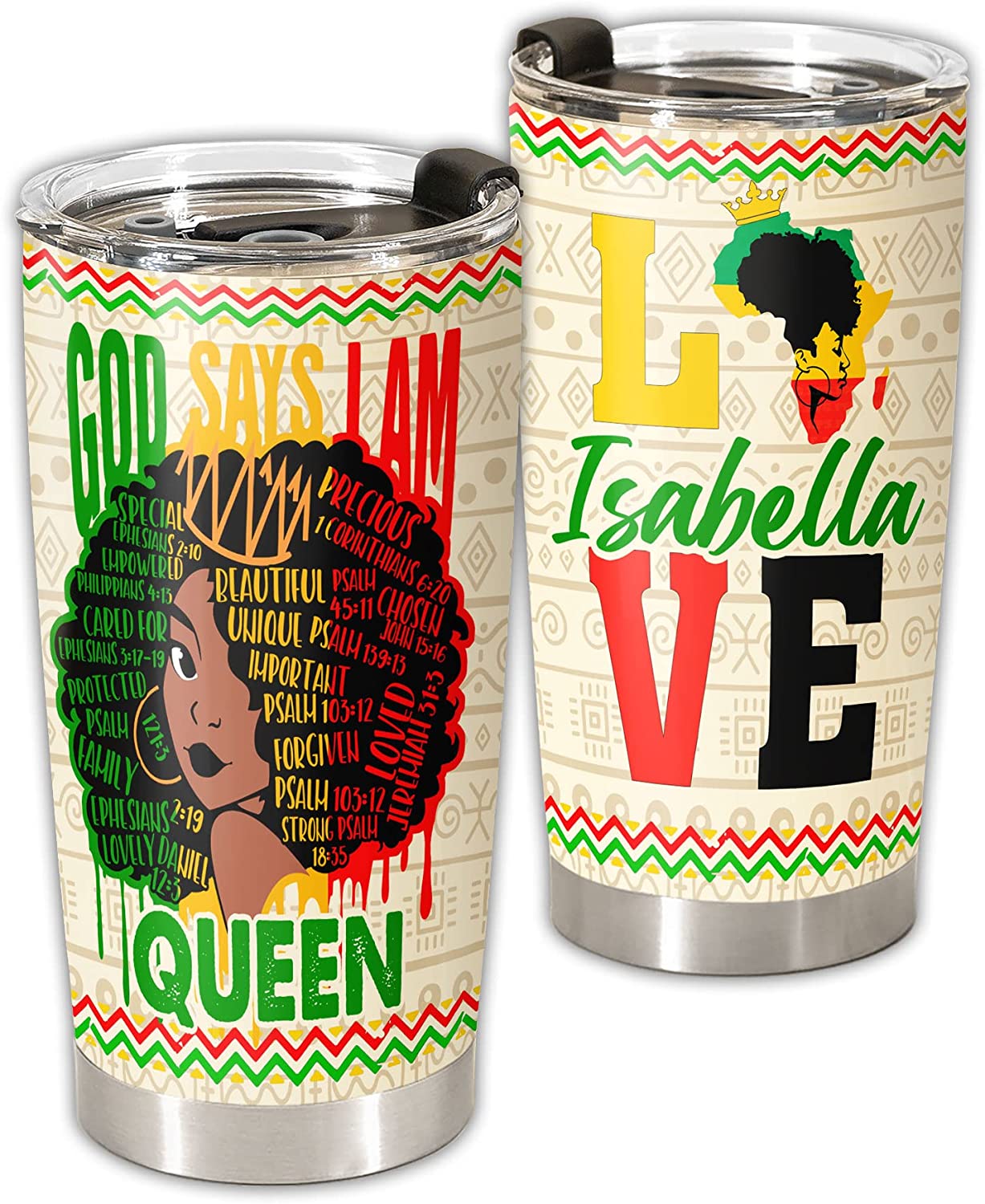 Black Woman Faith Tumbler Lid – God Says I’M Beautiful Melanin Queen Insulated Travel Coffee Mug – Christian Gift For African American Bible, Afro Girl Mom Sister Bestie On Mothers Day