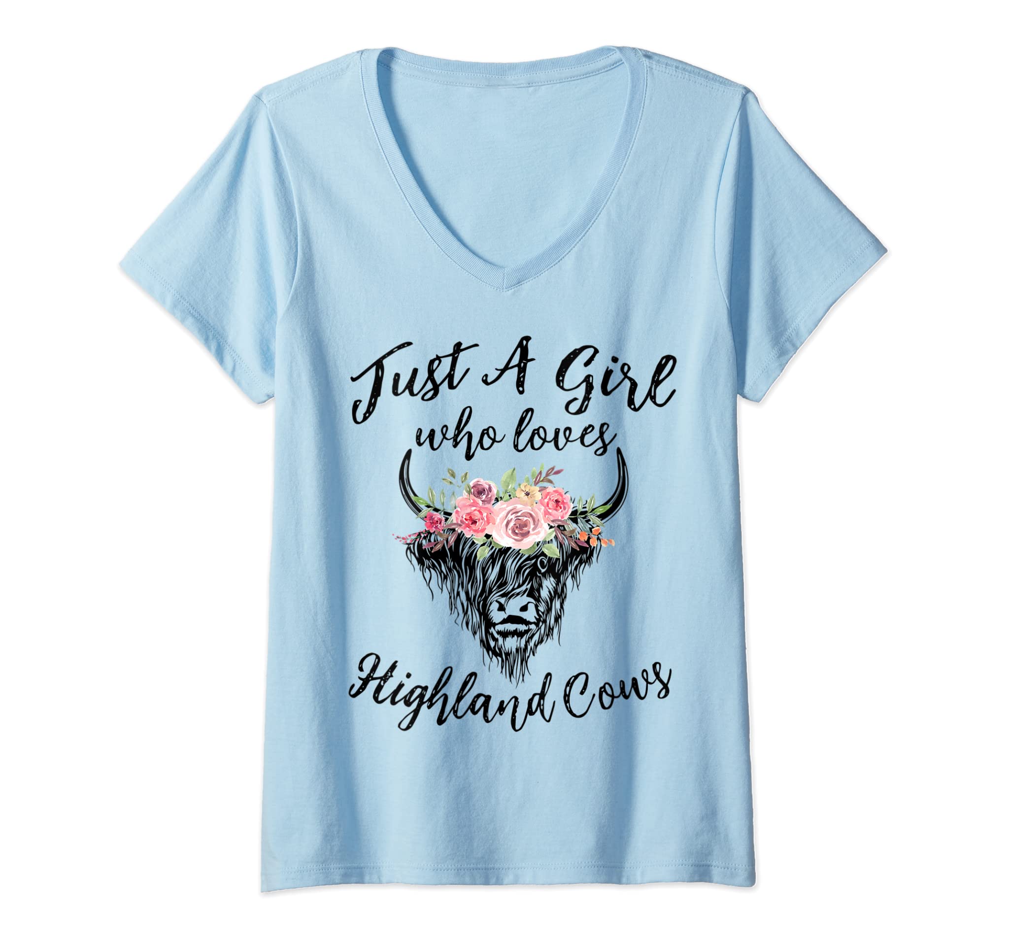 Womens Just A Girl Who Loves Highland Cows Women Girls Gift V-Neck T-Shirt