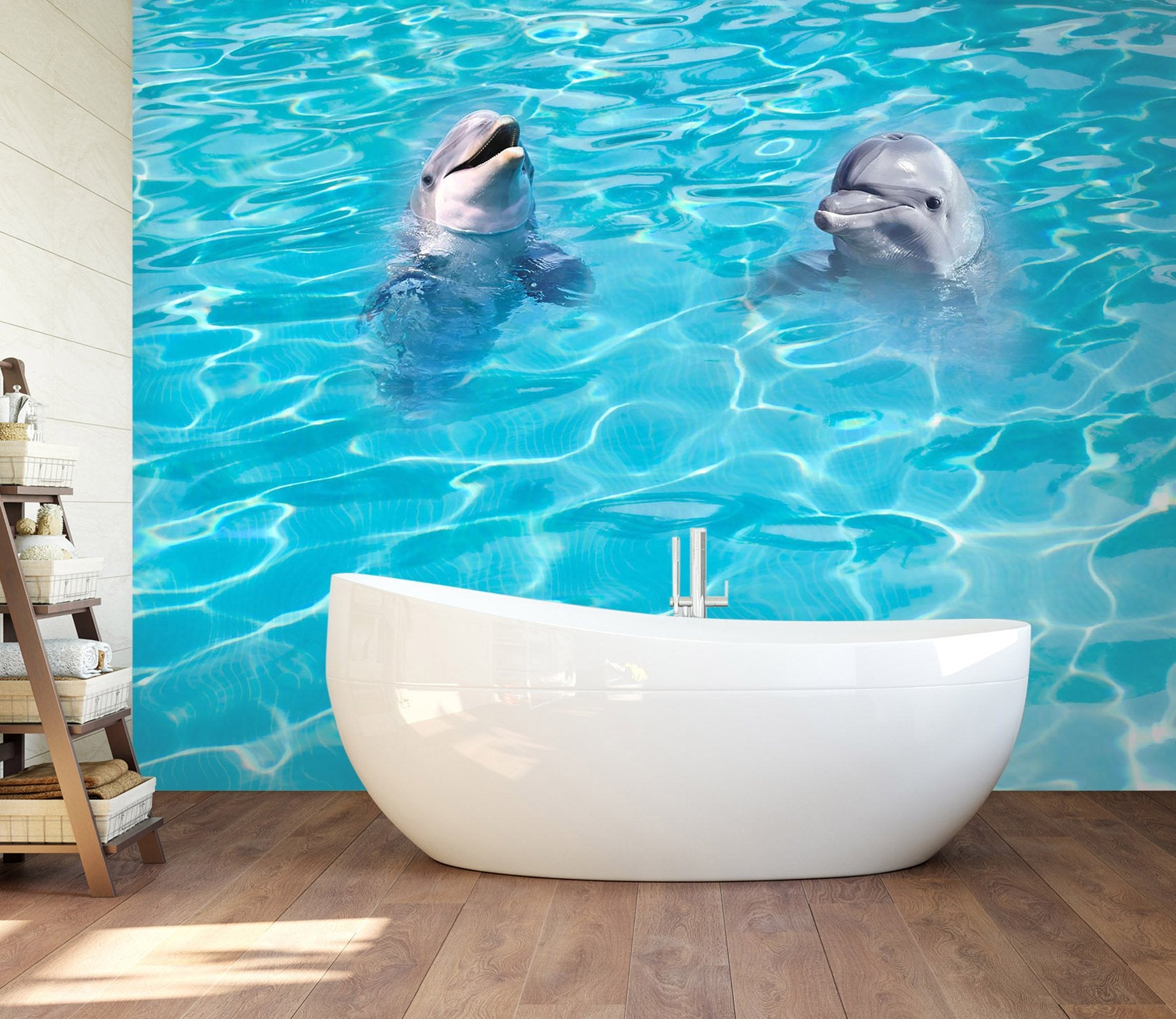 3D Dolphin Water Pattern Blue 093 Wall Murals