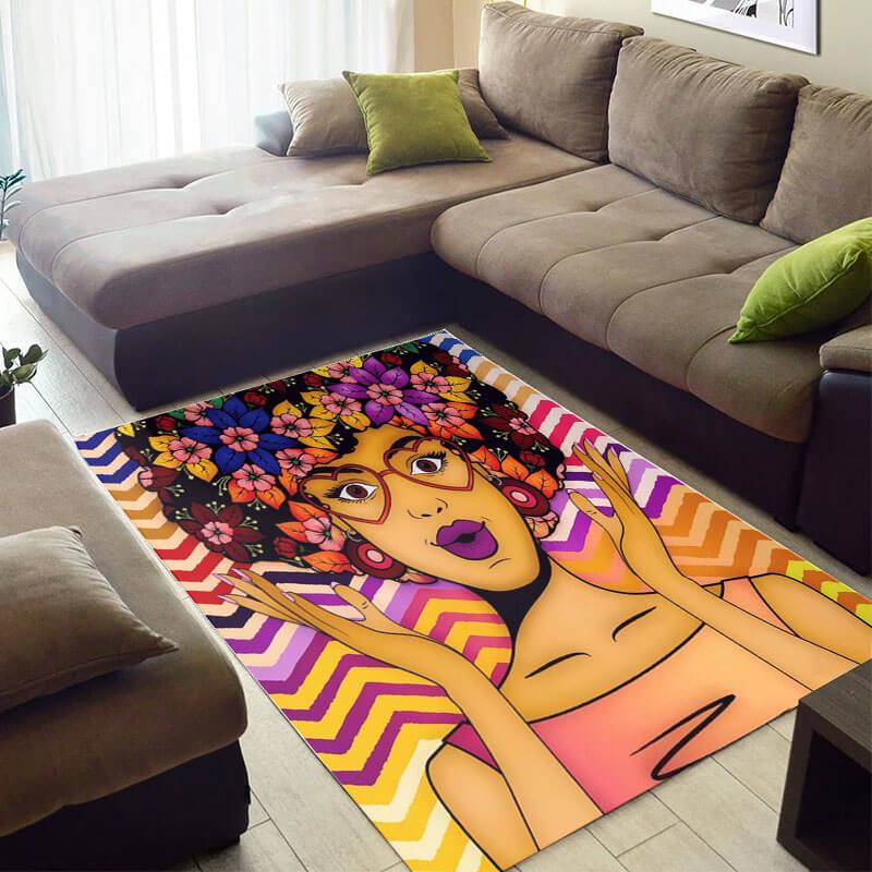 Trendy African Area Rug Cute African Print Melanin Woman African Style Carpet African Inspired Home Decor WBG3989