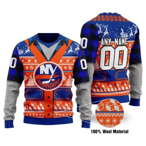 New York Islanders Custom Name Number Gift For Fan Ugly Wool Sweater Christmas V2