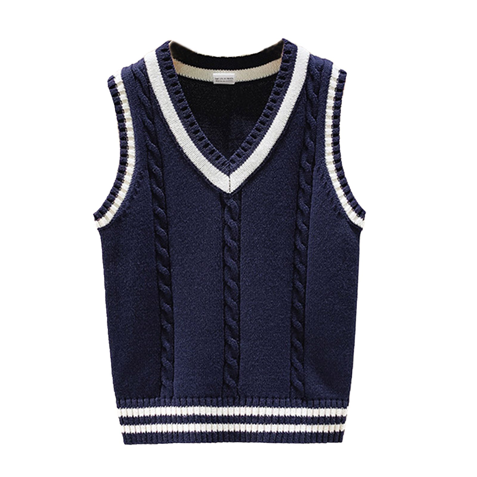 Unisex Kids Uniform Knitted Vest V Neck Twisted Pattern Ribbed Striped Sweater Vest for School Daily Wearing alx