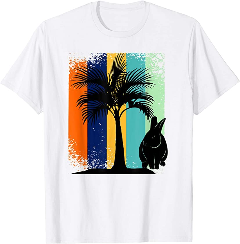 Cute Bunny Rabbit Palm Tree Retro Sunset T-Shirt