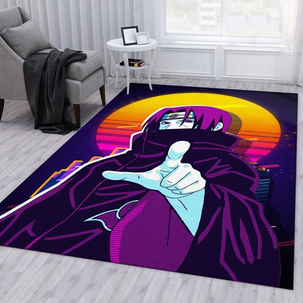 Uchiha Itachi Retro 80s Anime Area Rug Living Room Rug US Gift Decor