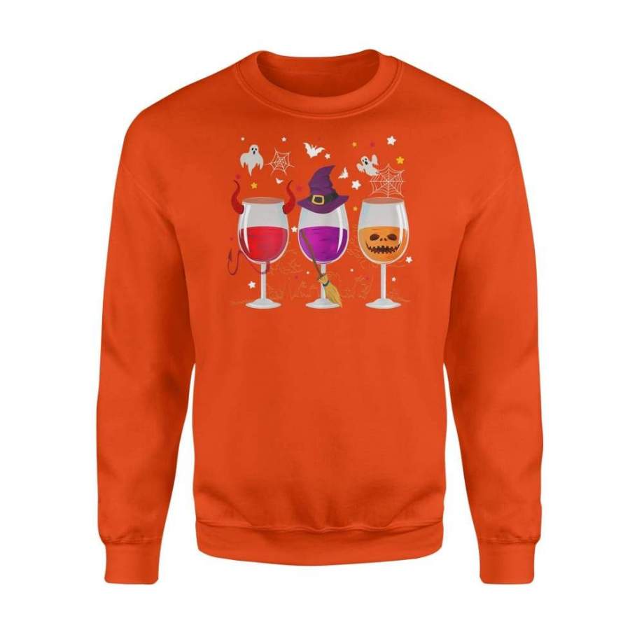 Womens Halloween Wine Glass Shirt Witchcraft Dracula Pumpkin – Standard Fleece Sweatshirt