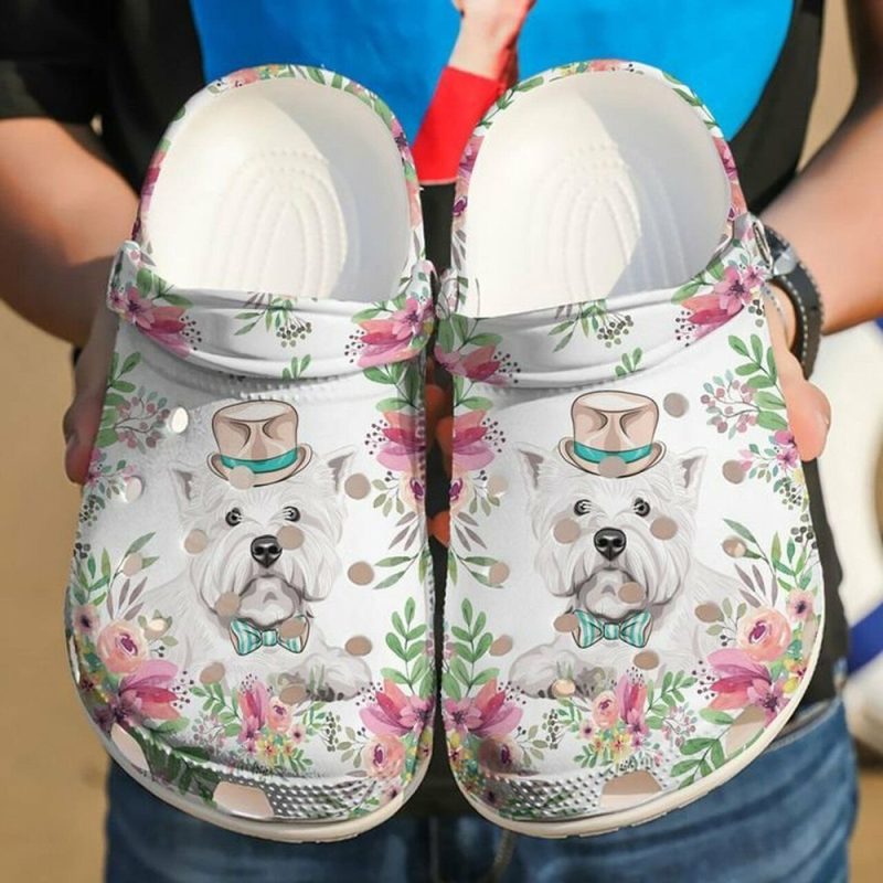 Westie Hipster Flower 102 Gift For Lover Rubber clog Shoes Comfy Footwear