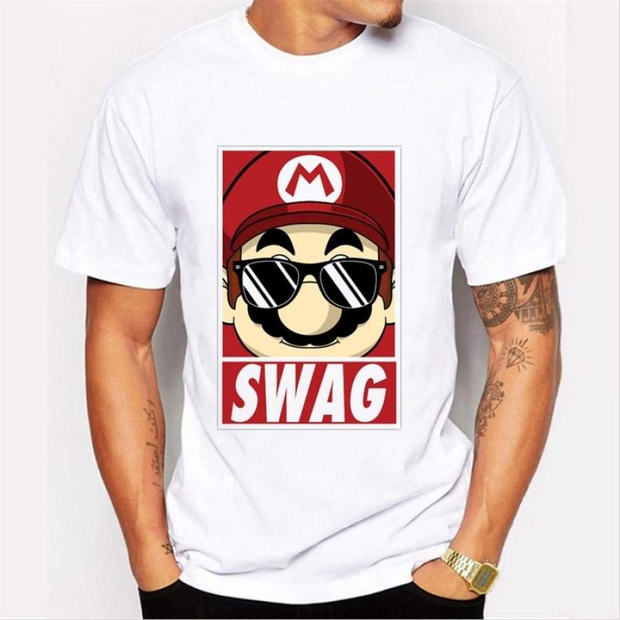New Arrivals Men T Shirt Super Mario Printed T-Shirt Short Sleeve Casual Basic Hipster White Tops Cool Tee