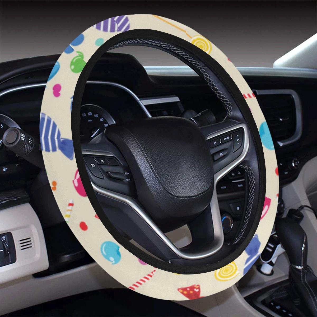 Candy Pattern Print Design 04 Steering Wheel Cover With Elastic Edge