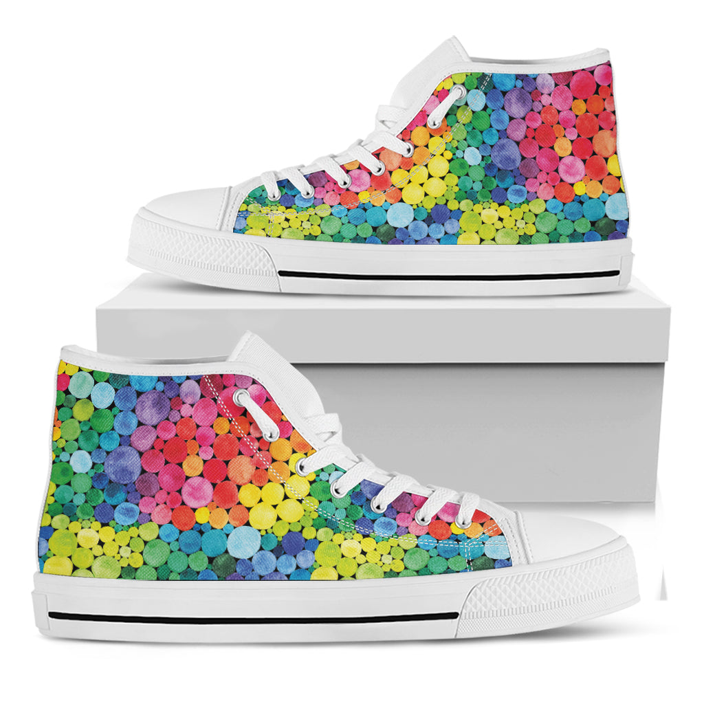 Watercolor Rainbow Pattern Print White High Top Shoes