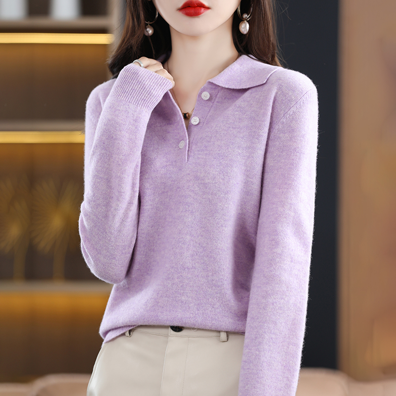 BELIARST 100% Pure Wool Ladies Sweater Spring and Autumn New POLO Collar Top Casual Knitted Solid Color Pullover Korean Fashion alx