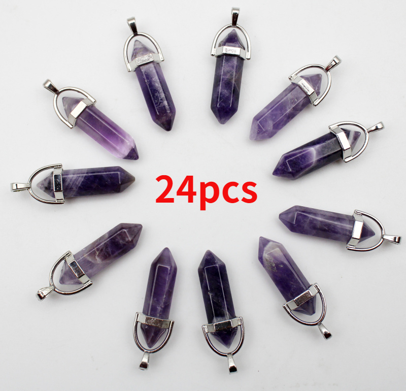 Amethyst Pendant Natural Stone Crystal Pillar Pendulum Pendants Necklaces for Making Jewelry 12 24 36 Pcs Accessories Wholesale alx