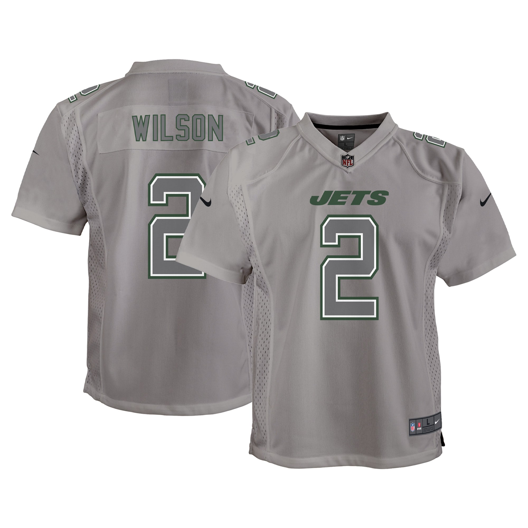 Youth New York Jets Zach Wilson Gray Atmosphere Game Jersey