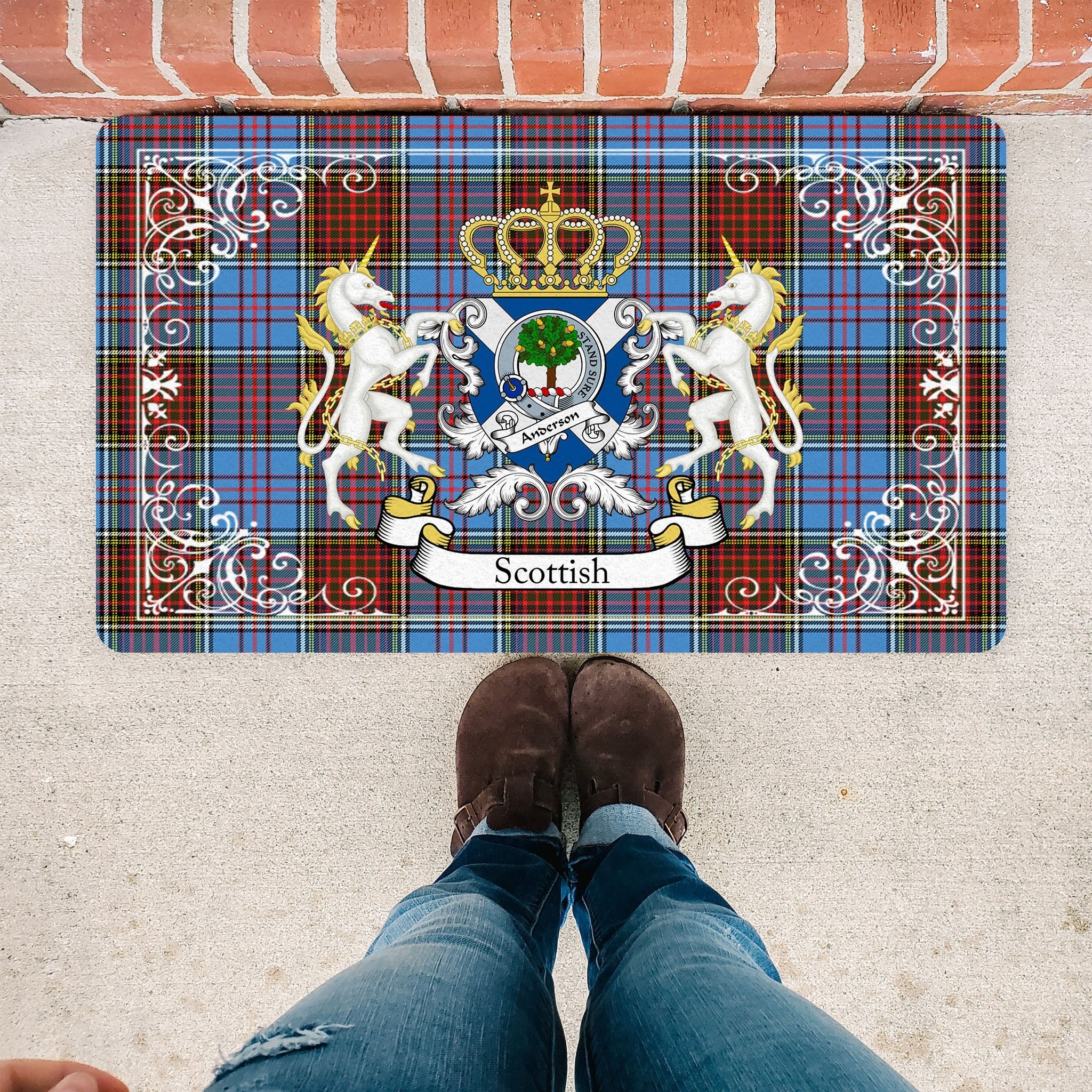 Scotstee Shop Tartan Door Mat Anderson Modern Clan Badge Tartan Scottish Plaid Doormat, Christmas Door Mat