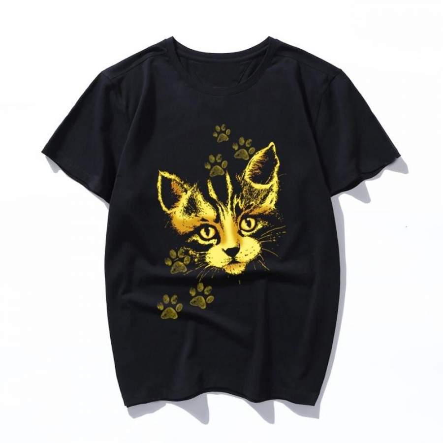 cute cat portrait with paws prints Women T-shirts artistic oil painting Harajuku aesthetic Ullzang oversized t shirt korean clothes