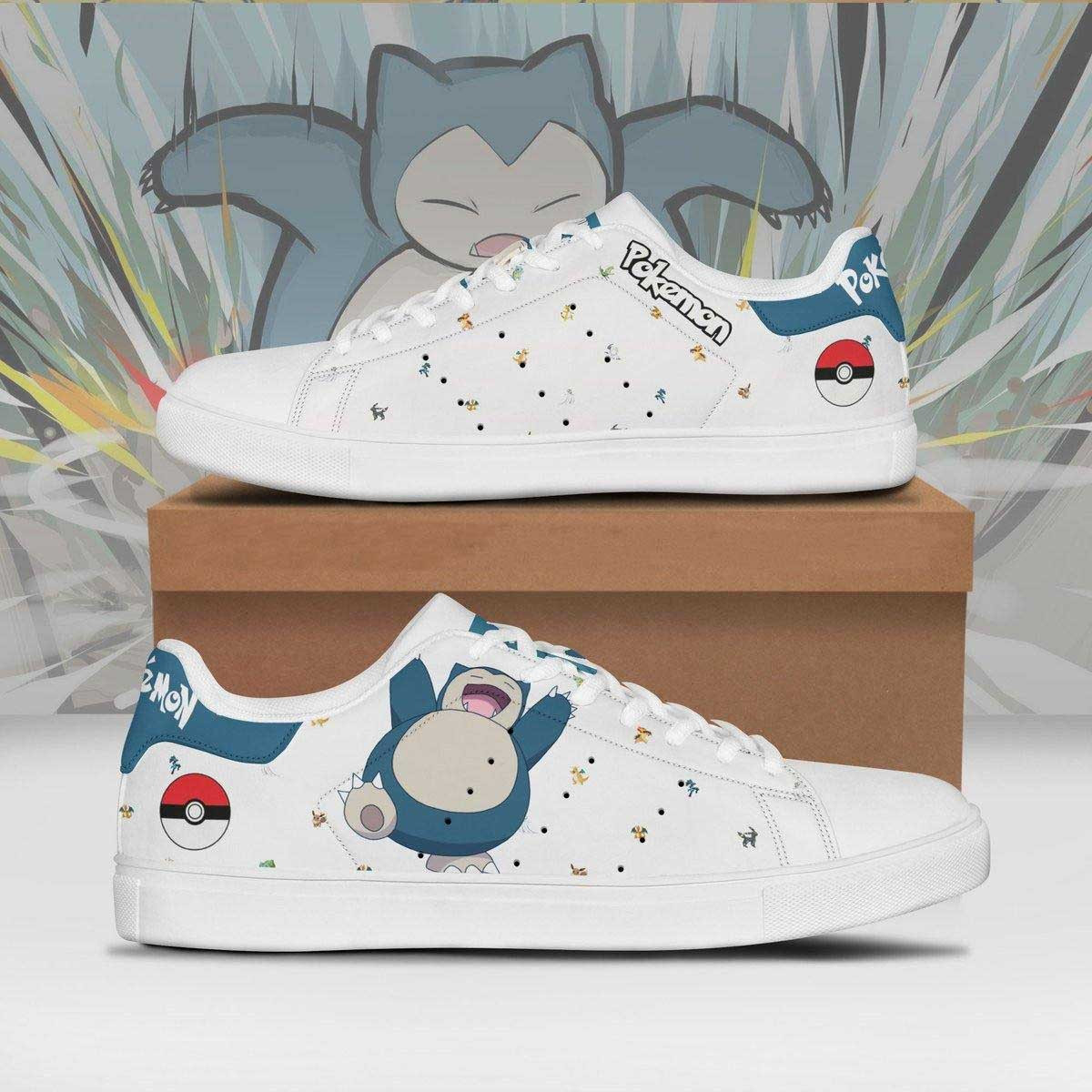 Pokemon Snorlax Anime Christmas Gift For Fan Low Top Leather Skate Shoes Sneakers For Man And Women