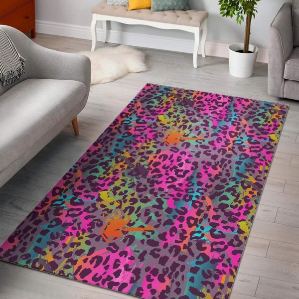 Rainbow Cheetah Leopard Pattern Print Area Rug