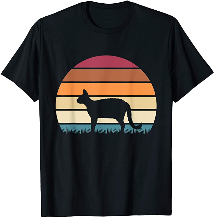 Retro Vintage Sunset Kitten Feline Pet Devon Rex Cat T-Shirt