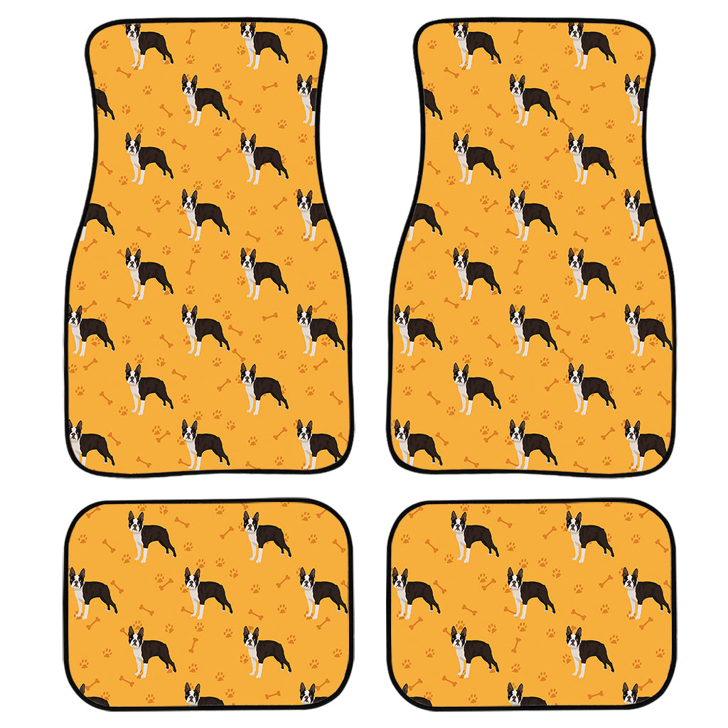 Yellow Boston Terrier Pattern Print Front And Back Car Floor Mats, Front Car Mat