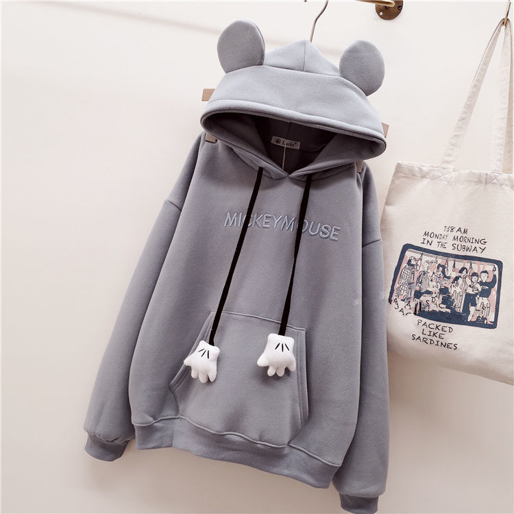 Coyotes Hoodies Sweatshirts Women Printing Bear Ears Pink Pullovers Womens Korean Casual Cute Hooded Sweatshirt Fashion Loose alx