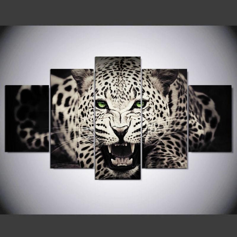 White Leopard Leopard Animal 5 Panel Canvas Art Wall Decor