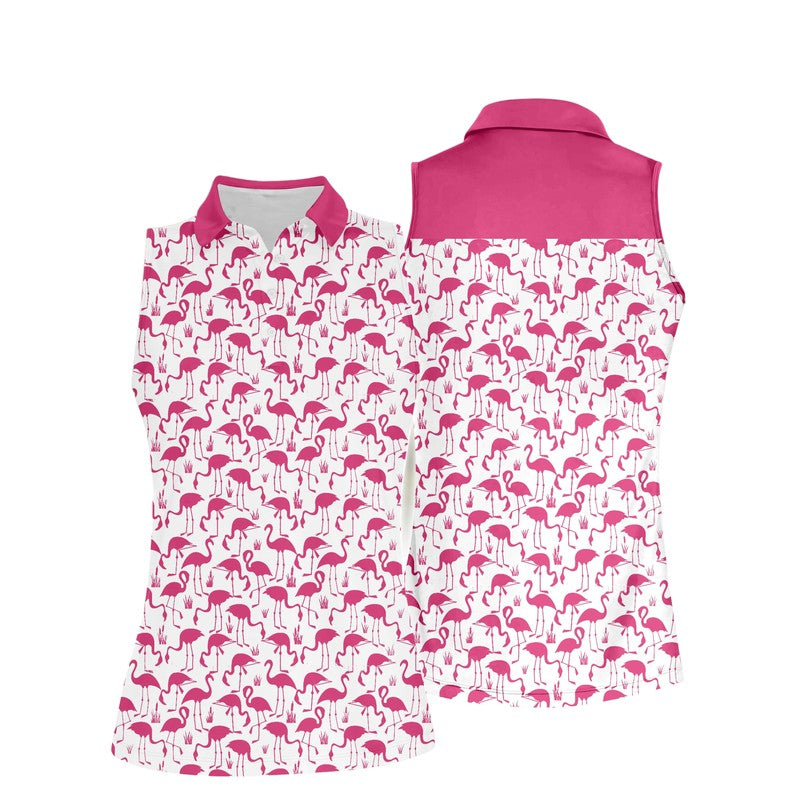 Funny Flamingo Golf Sleeveless Polo Shirt For Women, Gold Club Shirt, Gift For Golf Lover