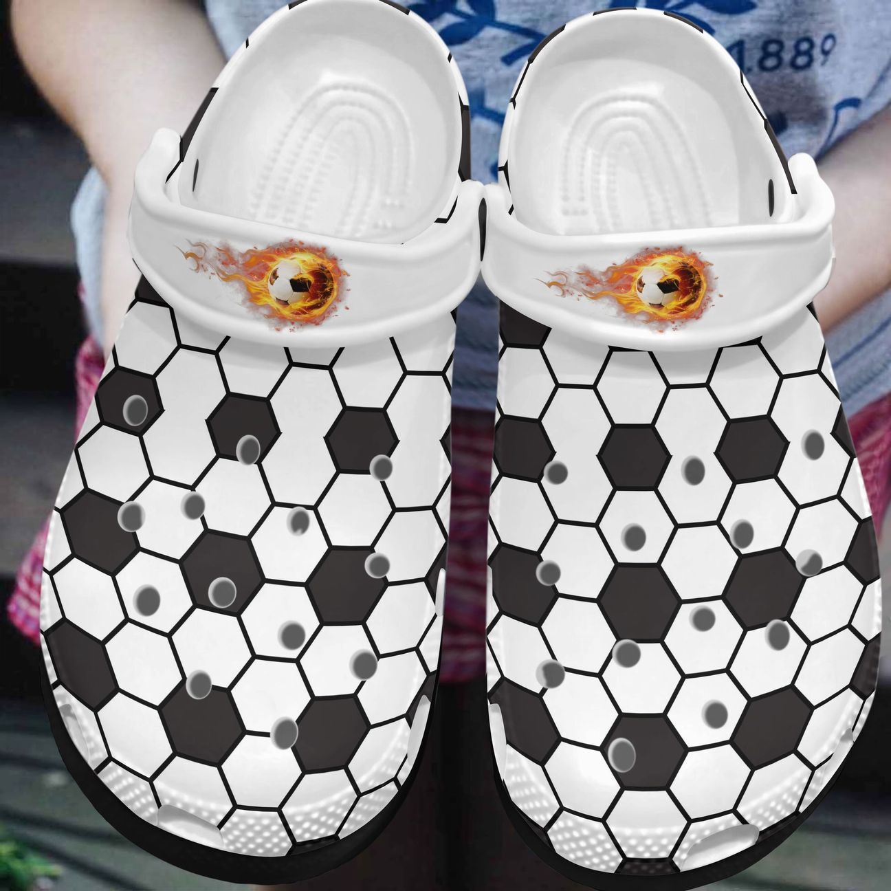 Soccer Personalized Clog, Custom Name, Text, Color, Number Fashion Style For Women, Men, Kid, Print 3D Soccer On Fire