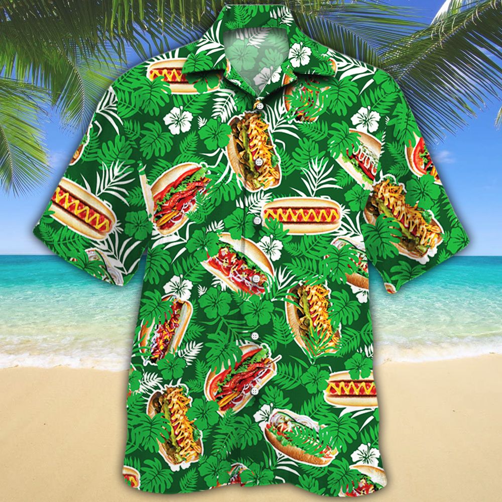 Hot Dog Lovers Green Floral Hawaii Shirt Ha33164