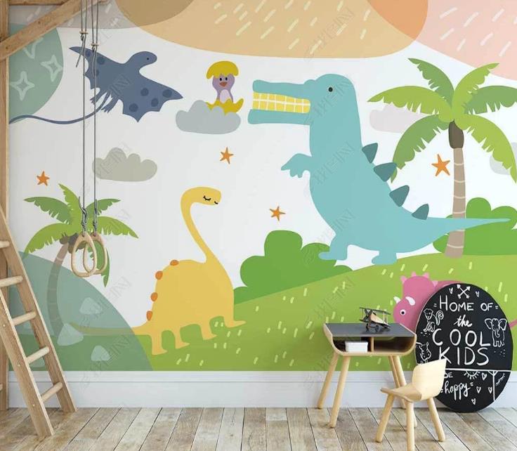 3D Northern Europe Hand-Painted  Animal Dinosaur Forest Wall Mural Wallpaper Sww1365