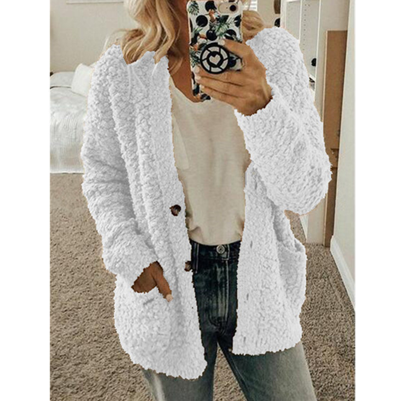 AIRX Woolen Coat Autumn Winter Long Sleeve Loose Coat Simple Solid Color Woman Tops Plush Cardigan Warm Comfortable alx