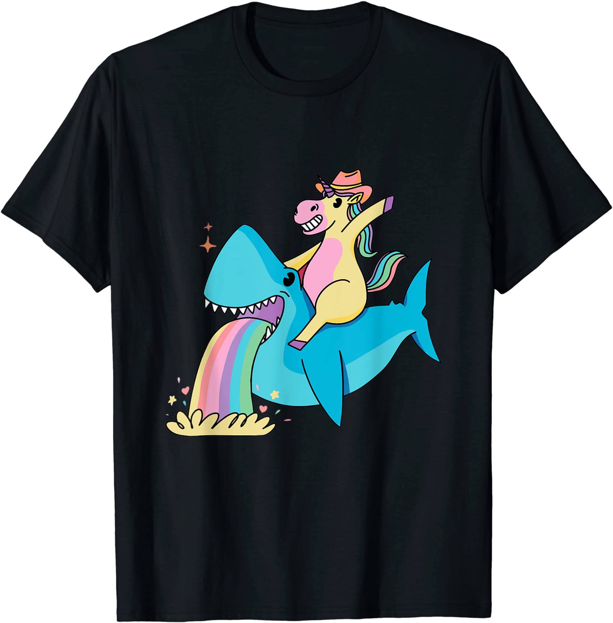 Cool And Funny Unicorn Riding Shark T-Shirt