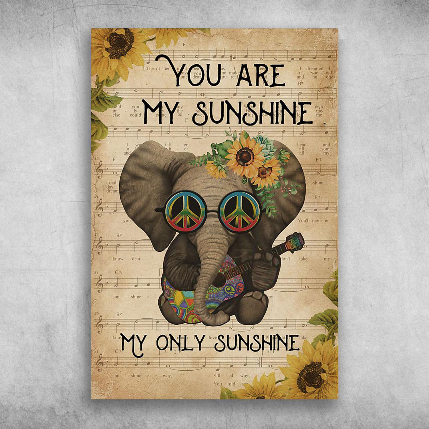 Funny Elephant Wear Peace Glasses You Are My Sunshine My Only Sunshine Poster Print Wall Art Canvas Wall Decor