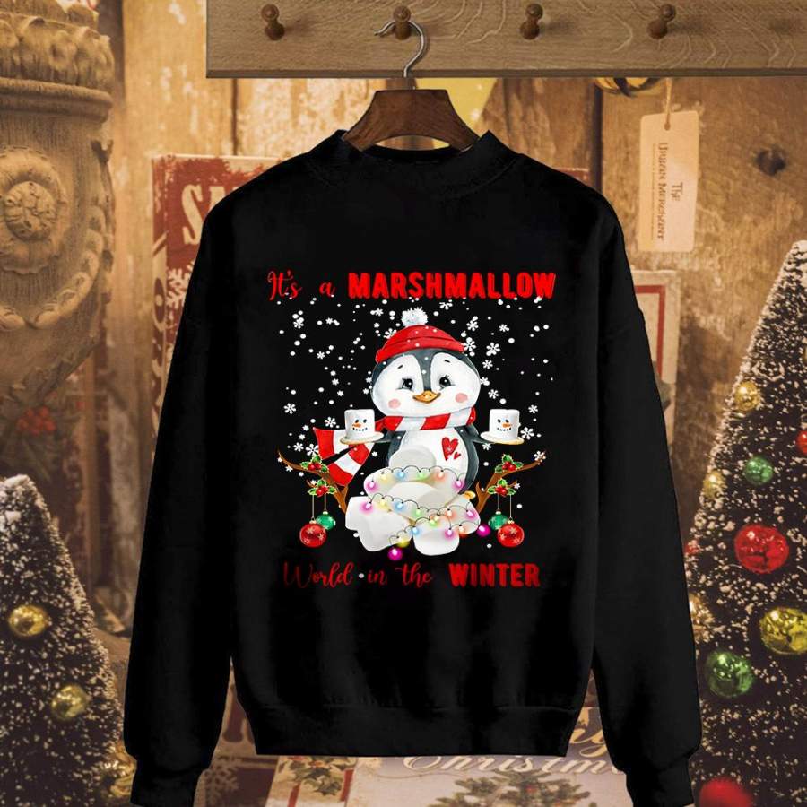 Penguin santa marshmallow world in the winter great gift for penguin lover snow winter black sweatshirt for men and women S-5XL