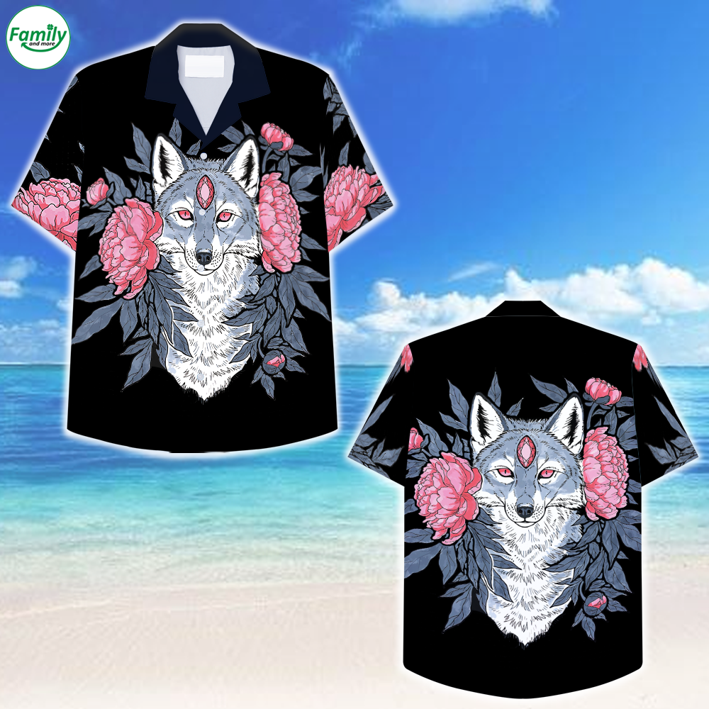 Wolf And Flower Hawaiian Shirt – Nt05