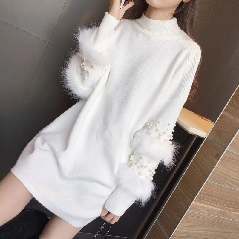 Pullover Women’s Jumper Pearl loose rabbit fur Sweater Female Jumper Women Warm Sweaters thick Winter Knitted Oversized Sweater alx