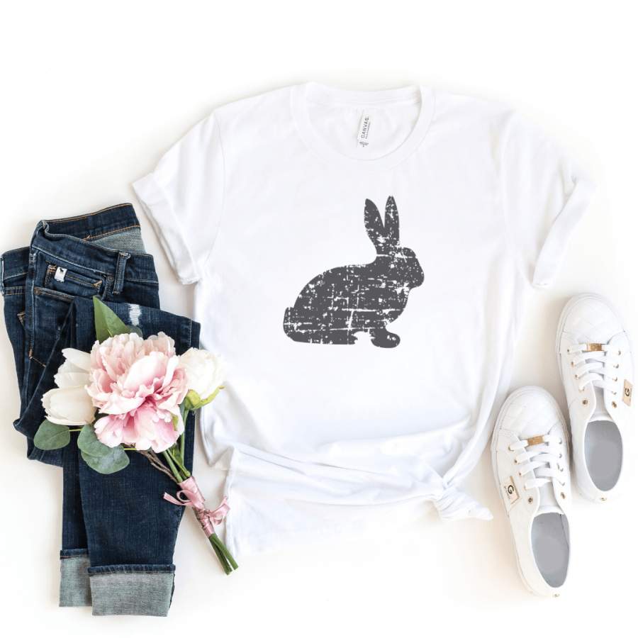 Distressed Bunny Shirt, Women’s Easter Shirt, Easter Top, Ladies Easter Shirt, Easter Graphic Tee