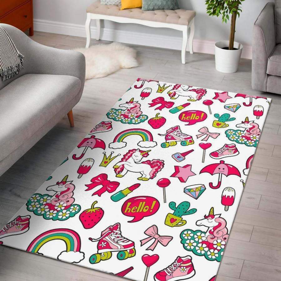 White Girly Unicorn Rug RCDD81F46456