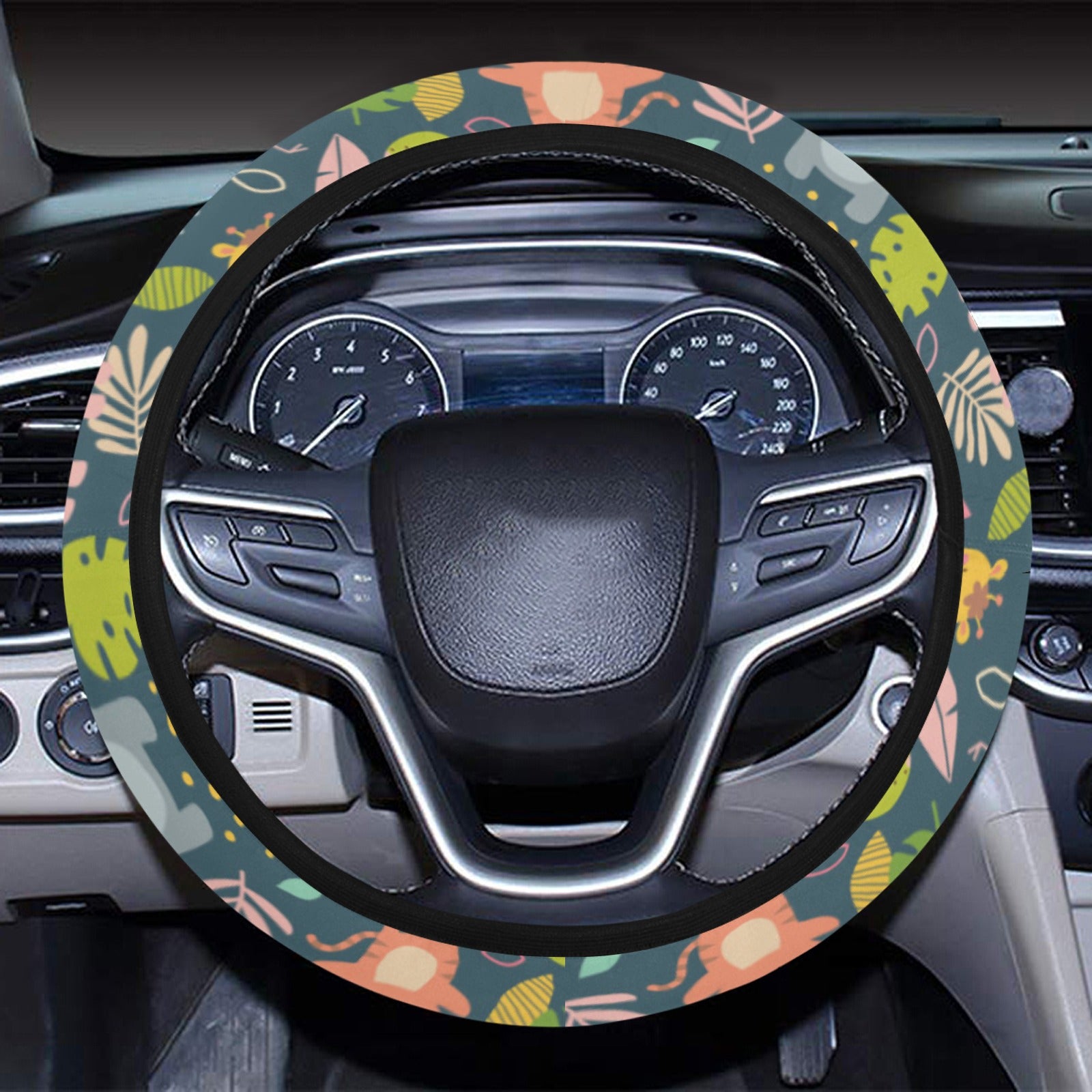 Safari Animal Cartoon Print Design Lks305 Steering Wheel Cover With Elastic Edge