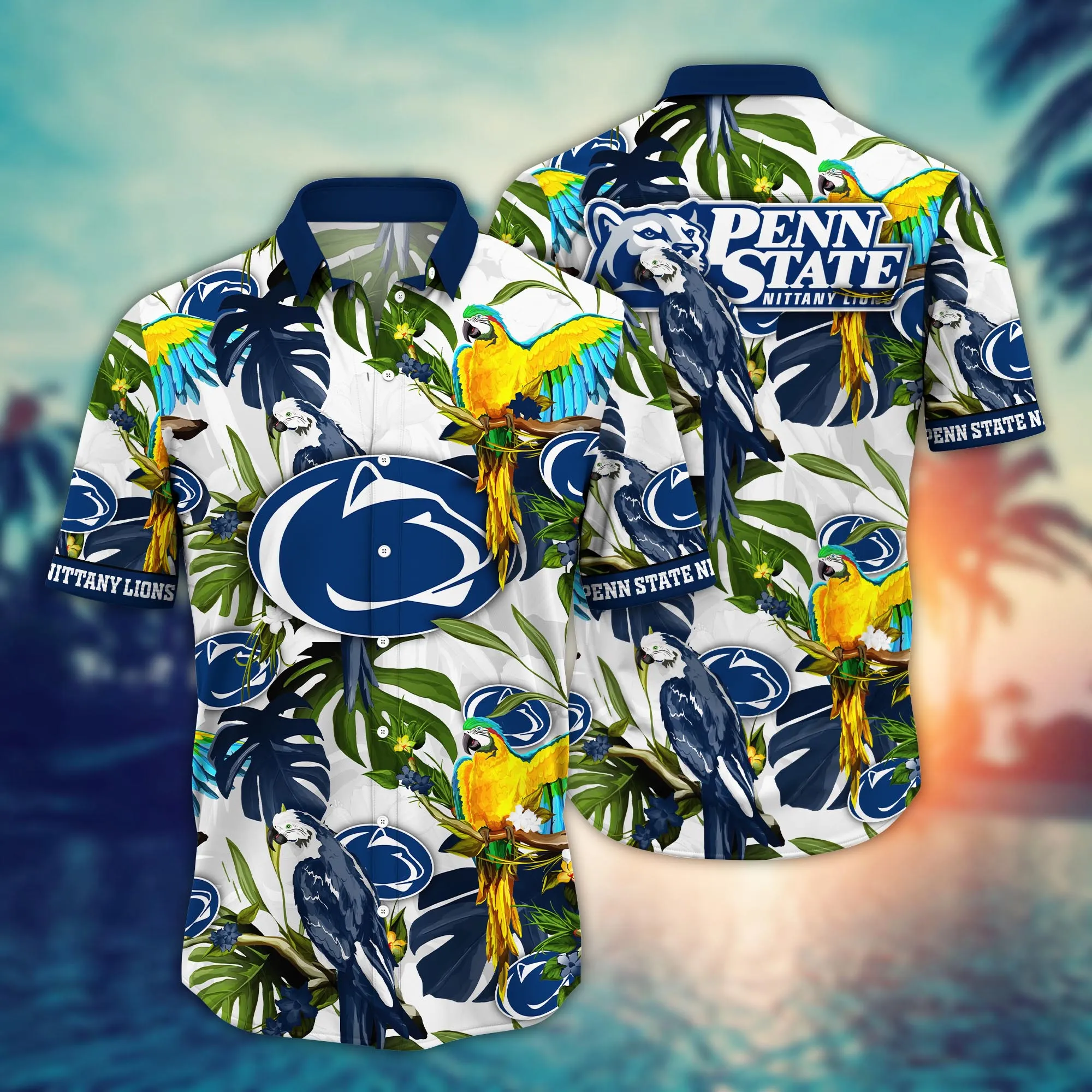 Penn State Nittany Lions NCCA Hawaiian Shirt Tan Linestime Aloha Shirt