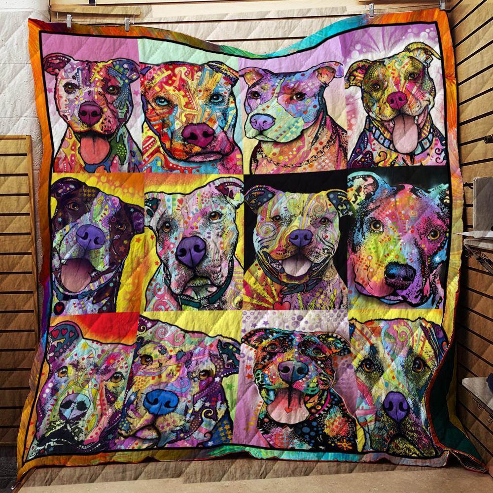 Colorful Pitbull –  Customize Quilt Blanket