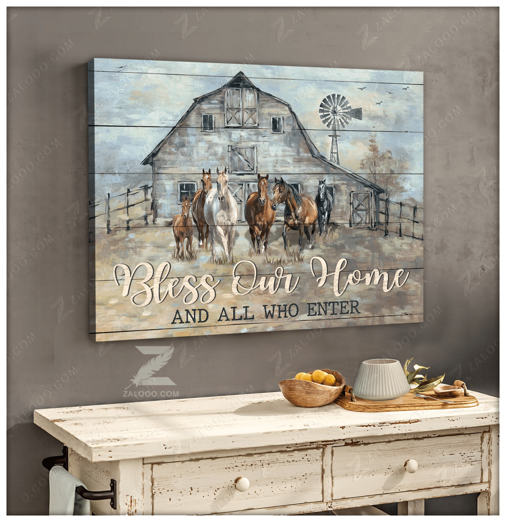 Bless Our Home Horse Wall Art Canvas Gift For Family, Wall Art Decor, Canvas Print, Home Decor