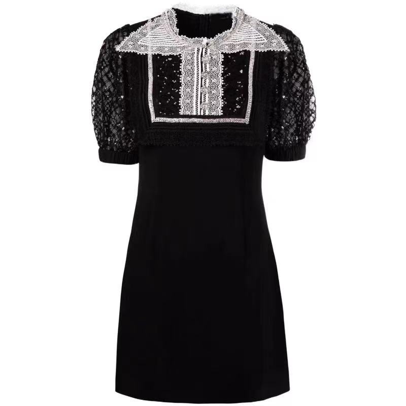 Women Dress Doll of New Style of Spring and Summer Sweet Gets Lace Hollow-out Splicing Bubble Sleeve Dress alx