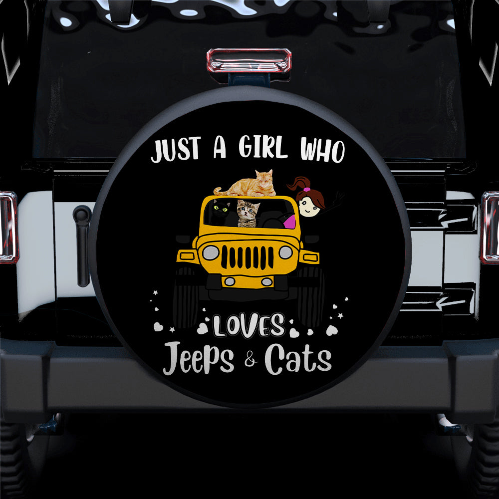 Just A Girl Who Love Jeep And Cat Yellow Car Spare Tire Covers Gift For Campers