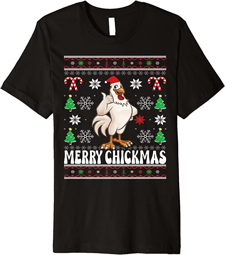 Ugly Christmas Sweater Merry Chickmas Groovy Funny Chicken Premium T-Shirt