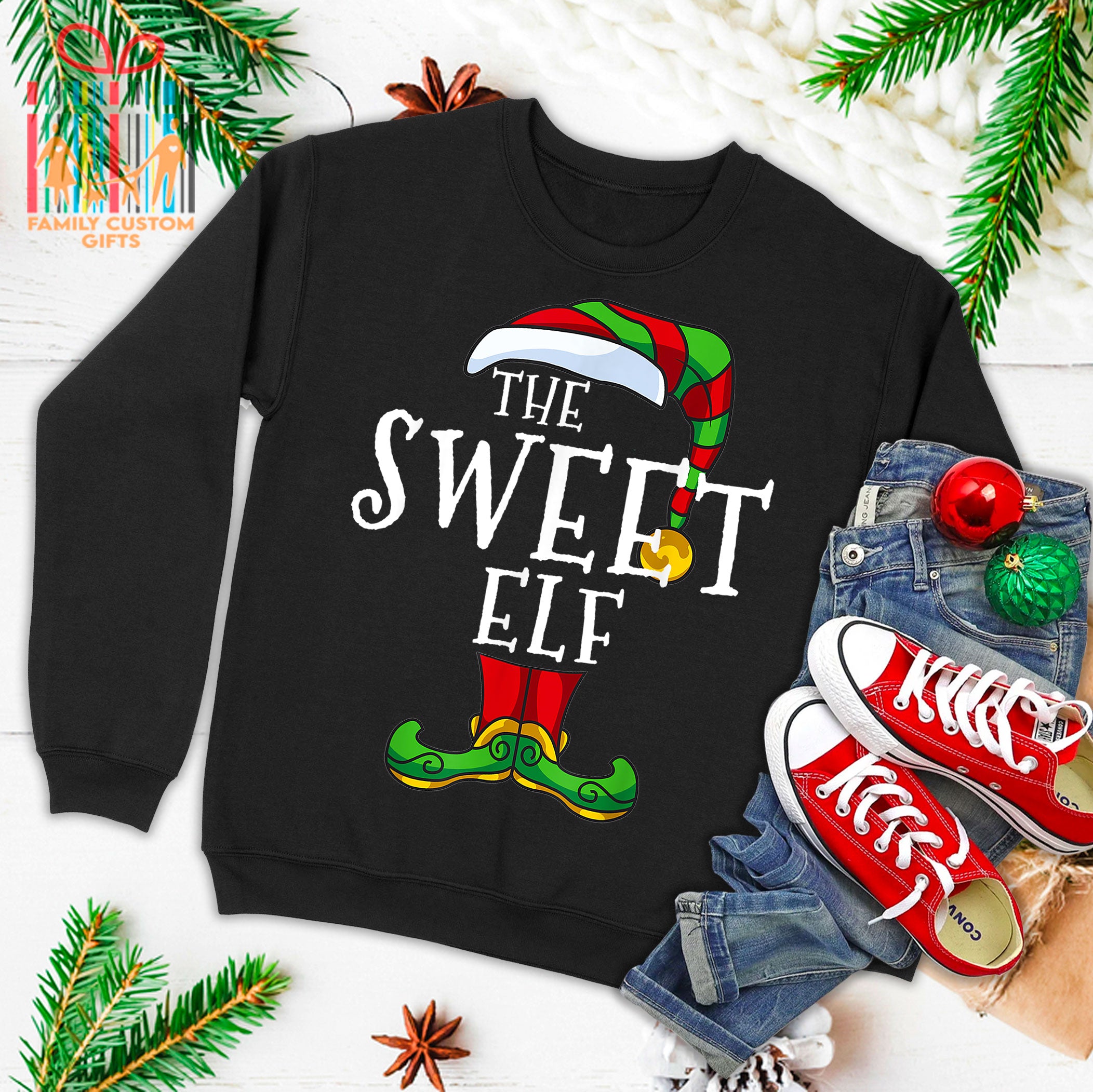 Sweet Elf Family Matching Christmas Group Funny Gift Pajama Ugly Christmas Sweater T-Shirt